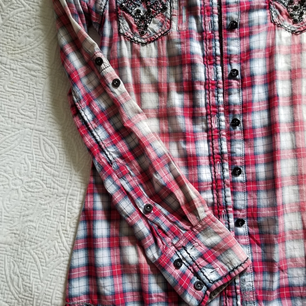 Roar Western Rhinestone Button Down Size Small - image 5